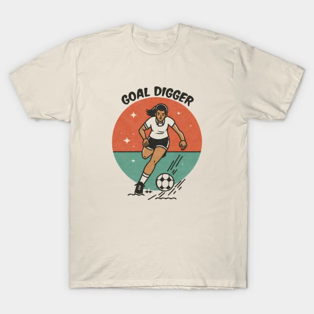 Funny Minimalist Vintage Girl Kicking Football 'Goal Digger' Illustration T-Shirt by Tecnofa